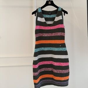 Authentic CHANEL Multicolor Striped Knit Mini Dress